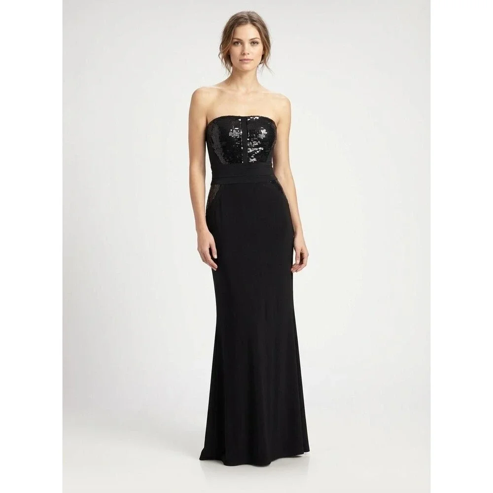 Calvin Klein Size 8 Black Sequin Mermaid Dress Strapless Formal Evening Maxi - Picture 1 of 15
